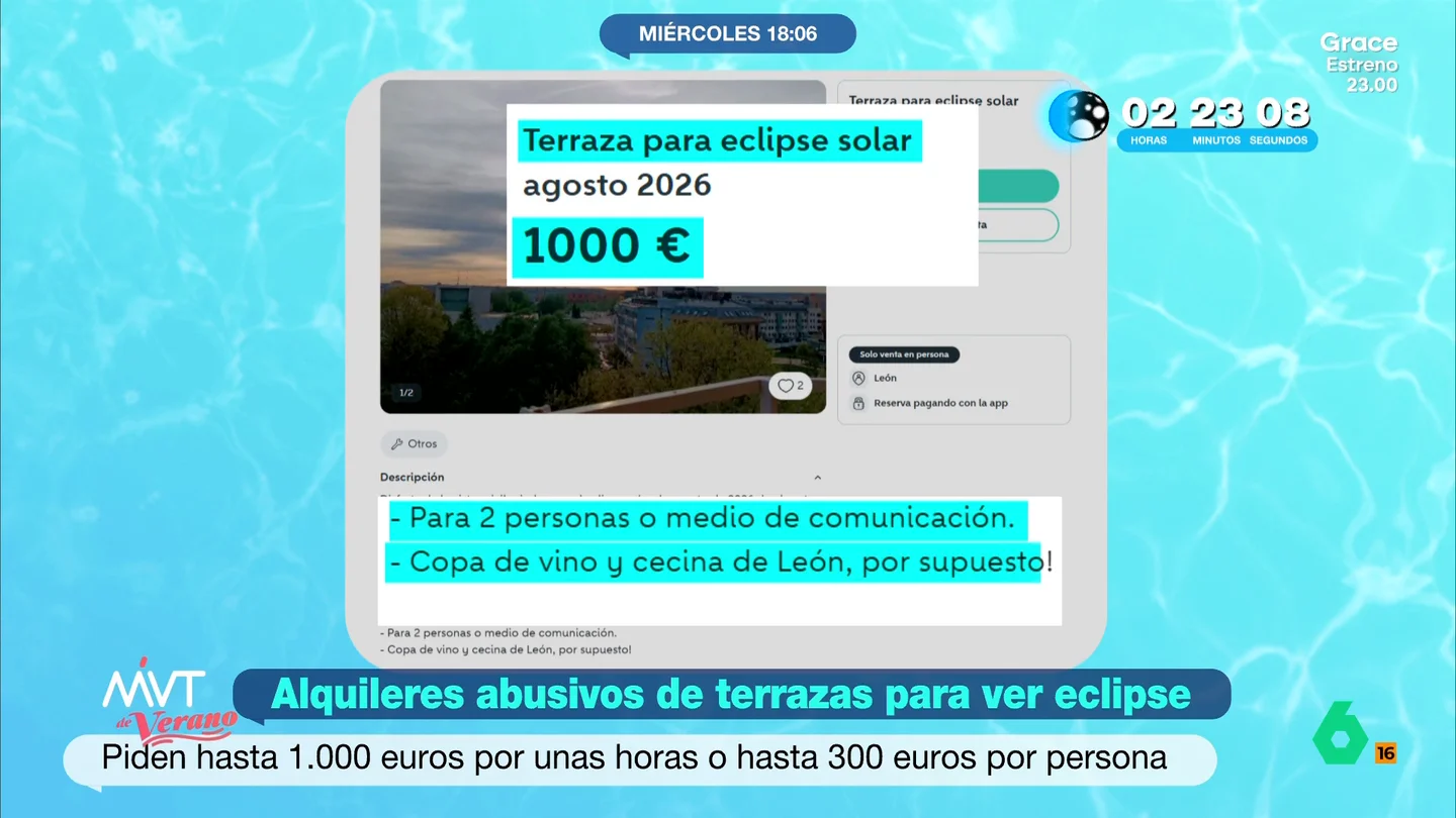 El negocio del eclipse total: de balcones por 1.000 euros durante dos horas a un piso por 1.400 euros El negocio del eclipse total: de balcones por 1.000 euros durante dos horas a un piso por 1.400 euros