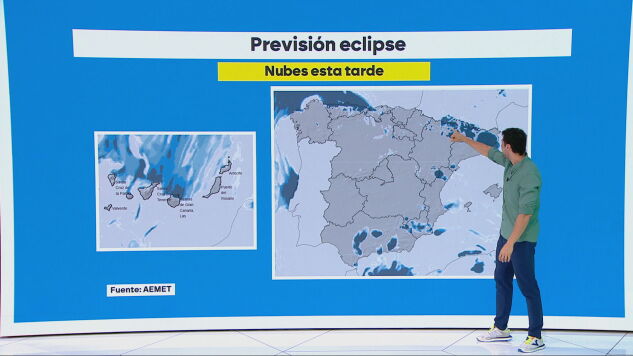 Las zonas donde habr&aacute; nubes durante el eclipse solar, seg&uacute;n la AEMET