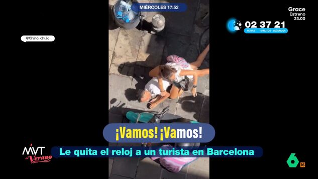 El momento en el que detienen a un ladr&oacute;n tras robar un reloj de 350.000 euros a un turista delante de un polic&iacute;a de la secreta en Barcelona
