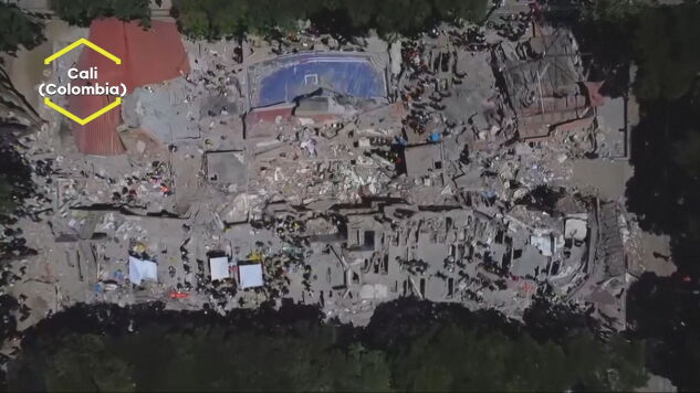 Edificios reducidos a escombros y destrucci&oacute;n total en Cali (Colombia)