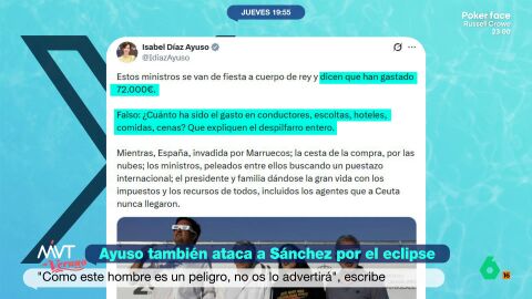 Ayuso carga contra la "fiesta a cuerpo de rey" de los ministros para ver el eclipse sin haber explicado todav&iacute;a el &aacute;tico de lujo