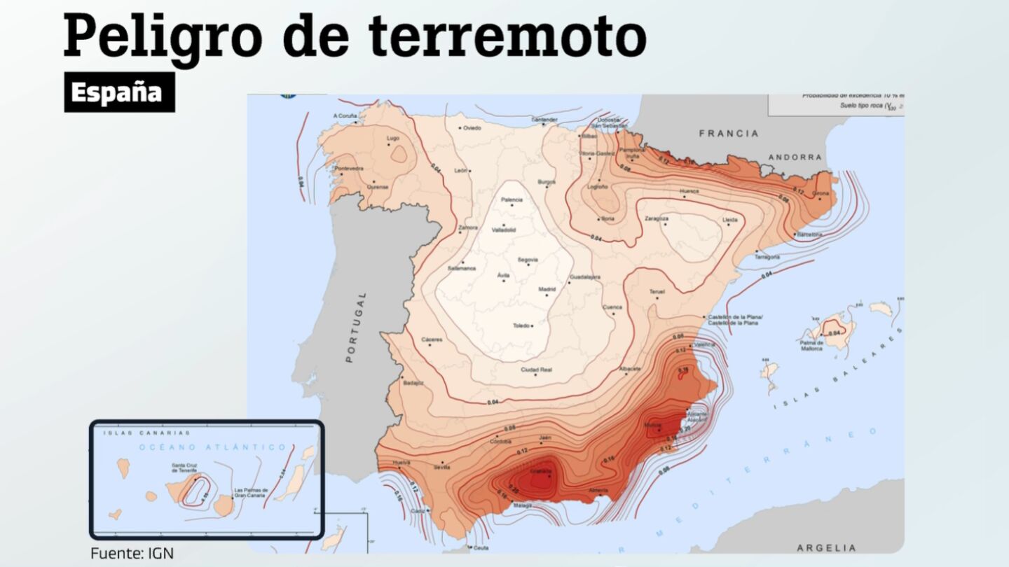 Mapa de peligro de terremoto en España