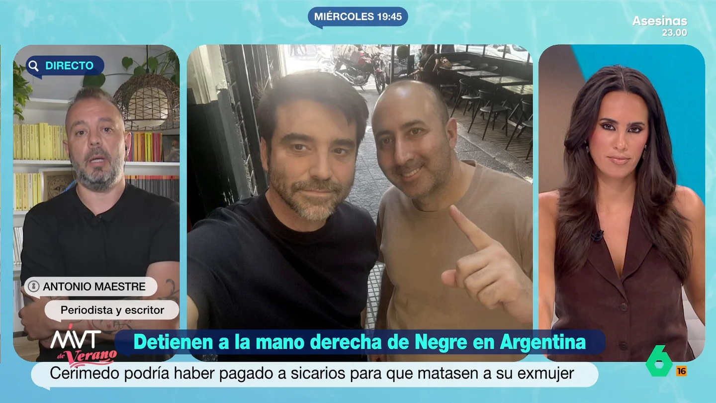 Antonio Maestre explica cómo funciona la sociedad de Fernando Cerimedo y Javier Negre Antonio Maestre aporta más información sobre Fernando Cerimedo tras ser detenido por, presuntamente, contratar a unos sicarios para asesinar a su exmujer y de su sociedad con el agitador Javier Negre: "Es una sucursal digital de los bulos para poder tumbar gobiernos de izquierdas".