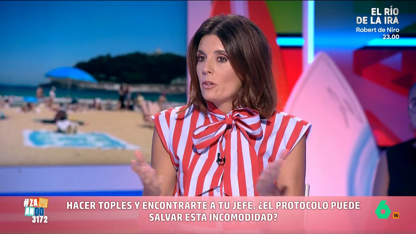 María José Gómez y Verdú explica cómo actuar si nos encontramos al jefe en la playa y en topless Difícil, pero no imposible. ¿Cómo actuar si nos encontramos a nuestro jefe en la playa y estamos en topless o con un bañador turbo? La experta en protocolo María José Gómez y Verdú explica la importancia de "no mirar a las cositas sexuales".