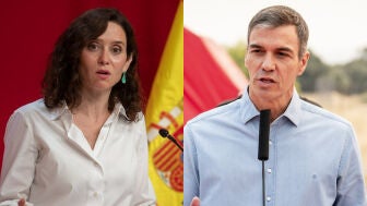 Fotomontaje de la presidenta de la Comunidad de Madrid, Isabel D&iacute;az Ayuso; y el presidente del Gobierno, Pedro S&aacute;nchez.