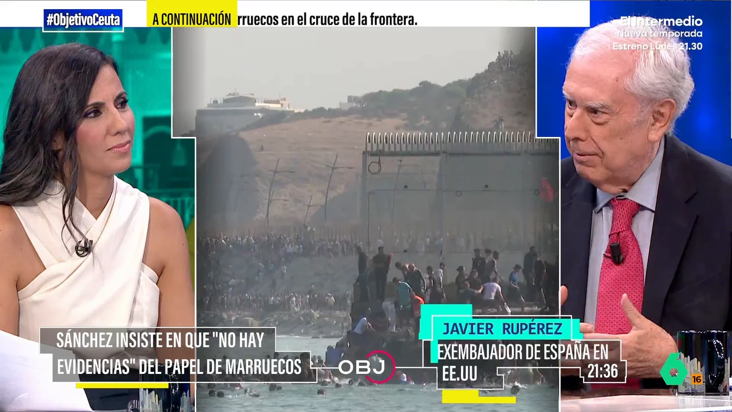 Javier Rupérez no tiene "ninguna duda" de que Marruecos está detrás de la entrada masiva Javier Rupérez, exembajador de España en Estados Unidos, está convencido de que Marruecos es el responsable de la entrada masiva en Ceuta: "El montaje de una agresión de 80.000 personas no lo hacen las mafias".