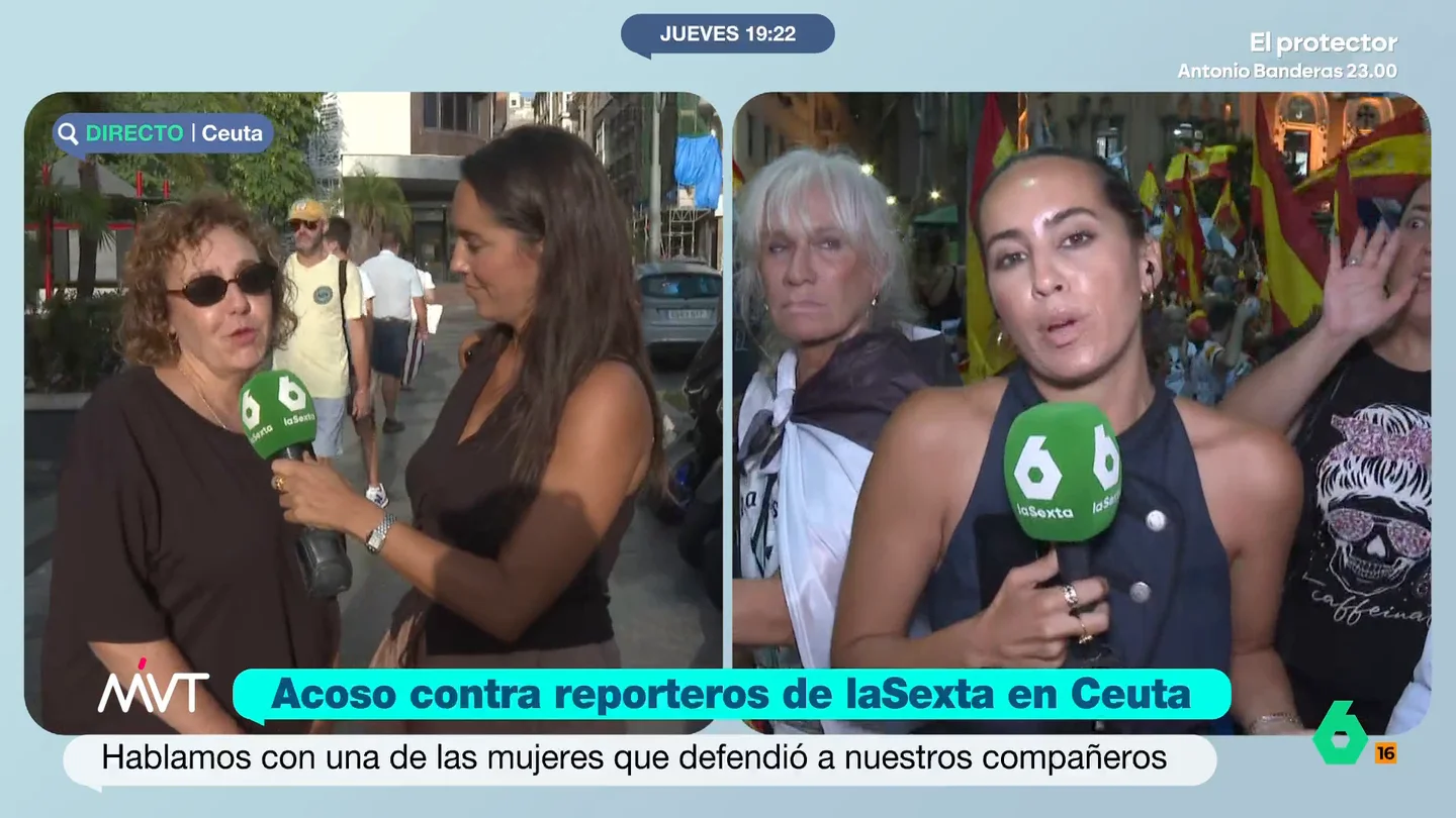 Marina Valdés habla con Sonia, la mujer que la protegió en la manifestación de Ceuta Marina Valdés conversa en Más Vale Tarde con Sonia, una de las vecinas de Ceuta que le protegió de un grupo de exaltados en la manifestación de ayer: "Es intolerable que pasen estas cosas", afirma.