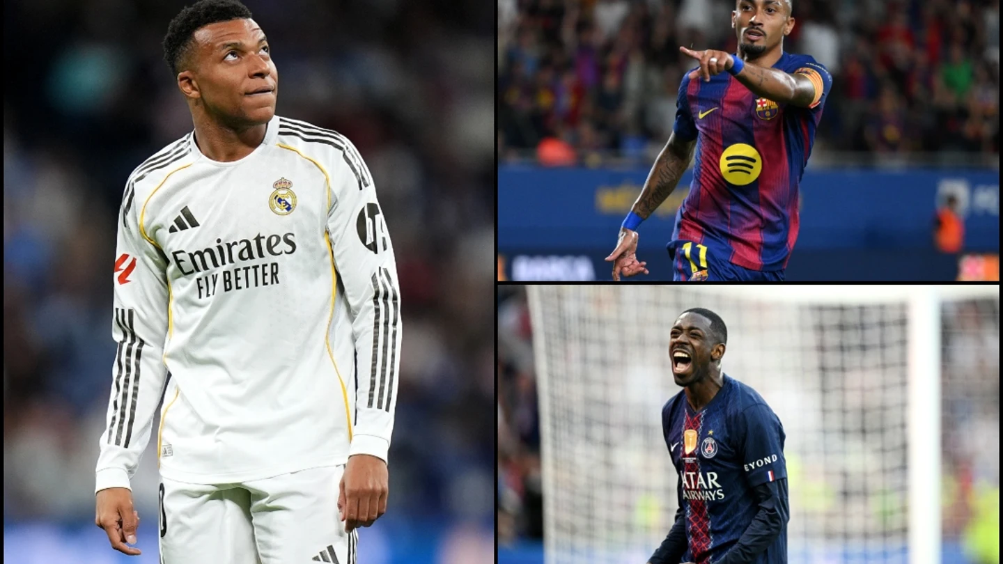 Kylian Mbappé, Raphinha y Ousmane Dembélé Kylian Mbappé, Raphinha y Ousmane Dembélé