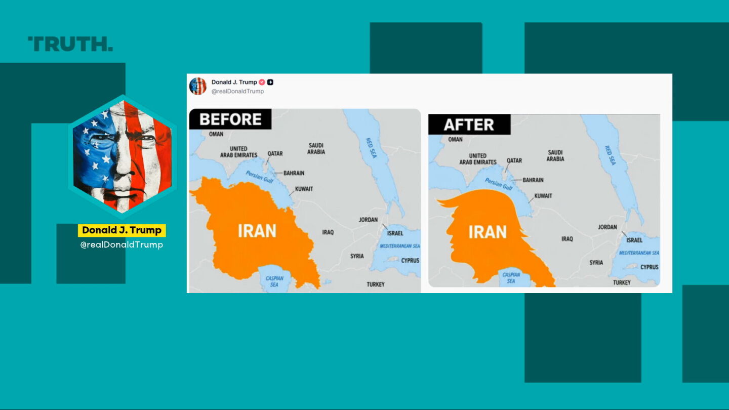 Mapa de Ir&aacute;n con el rostro de Trump