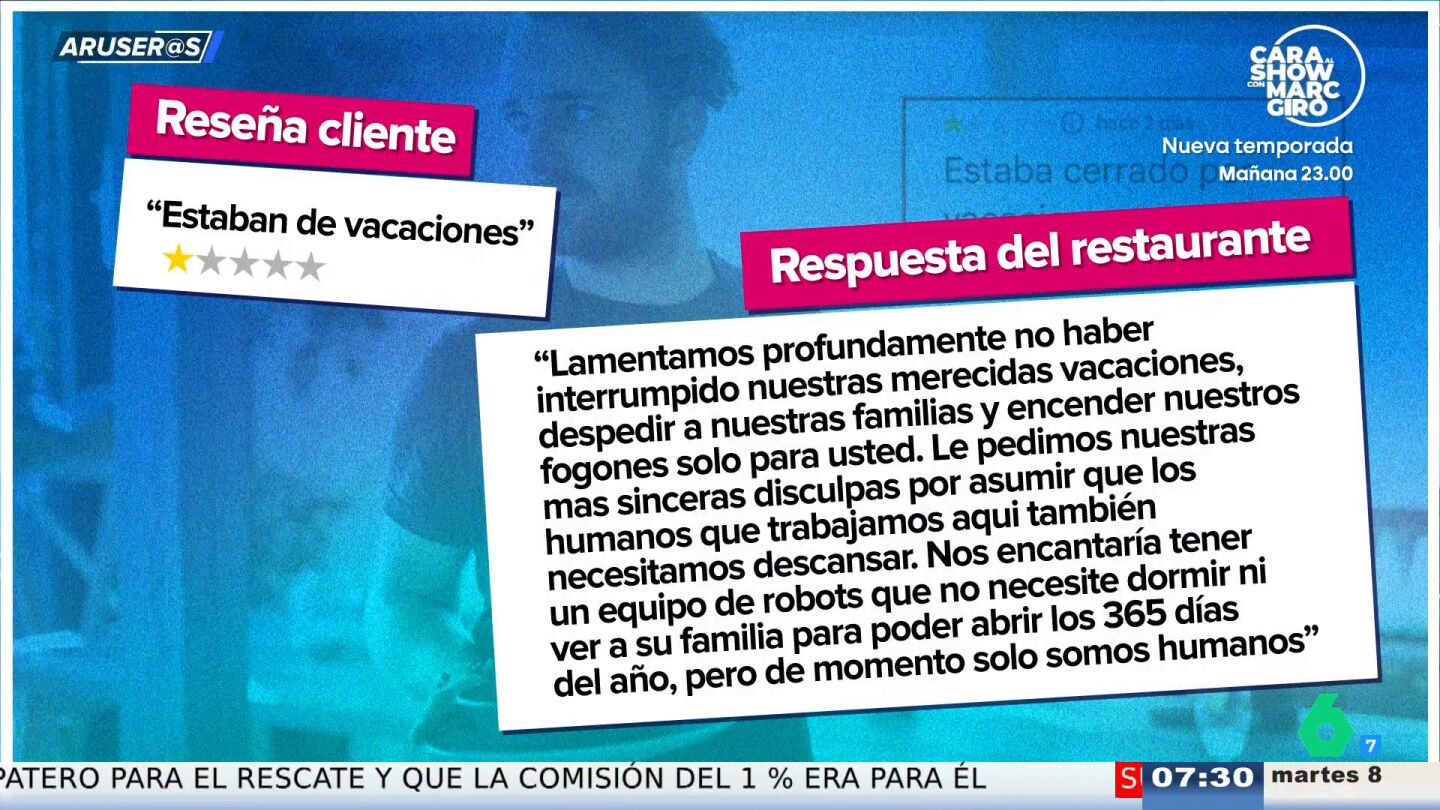 La aplaudida respuesta de un restaurante tras recibir una estrella por "estar cerrado por vacaciones": "Somos humanos"