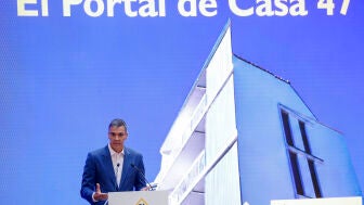 El presidente del Gobierno, Pedro S&aacute;nchez, durante la presentaci&oacute;n del nuevo portal de Casa 47