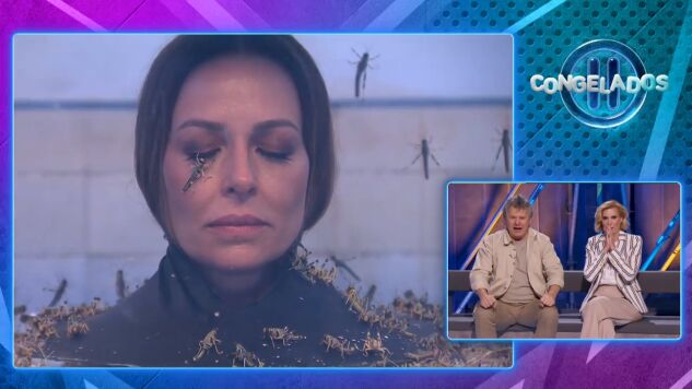 La cara de Eva Gonz&aacute;lez cuando un saltamontes se le queda pegado al ojo mientras est&aacute; congelada: "&iexcl;Ci&eacute;rrame el escote, Lorena!"