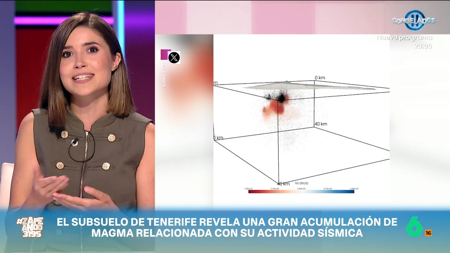 Belén Samper, sobre el estudio que ha localizado una gran cantidad de magma bajo Tenerife Cuando se cumplen cinco años de la erupción del volcán de La Palma, Belén Samper analiza el estudio que ha descubierto una enorme cantidad de magma bajo Tenerife y explica que los expertos han mandado "un mensaje contundente de calma y prudencia".