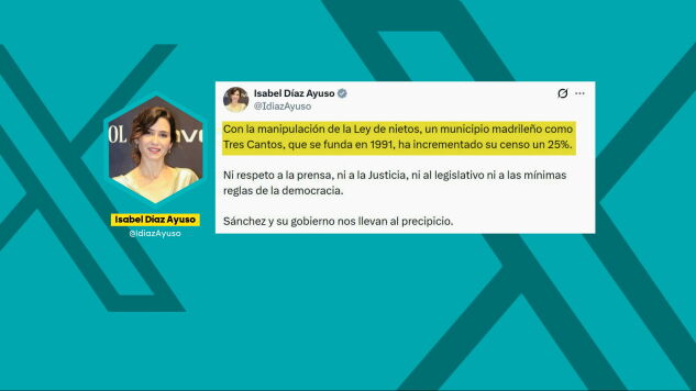 Ayuso denuncia "manipulaci&oacute;n en el censo" de Tres Cantos con mentiras: no ha crecido un 25% por la ley de nietos