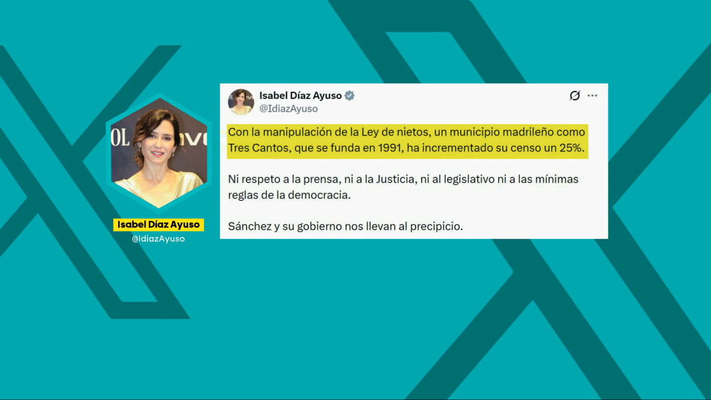 Ayuso denuncia "manipulaci&oacute;n en el censo" de Tres Cantos con mentiras: no ha crecido un 25% por la ley de nietos