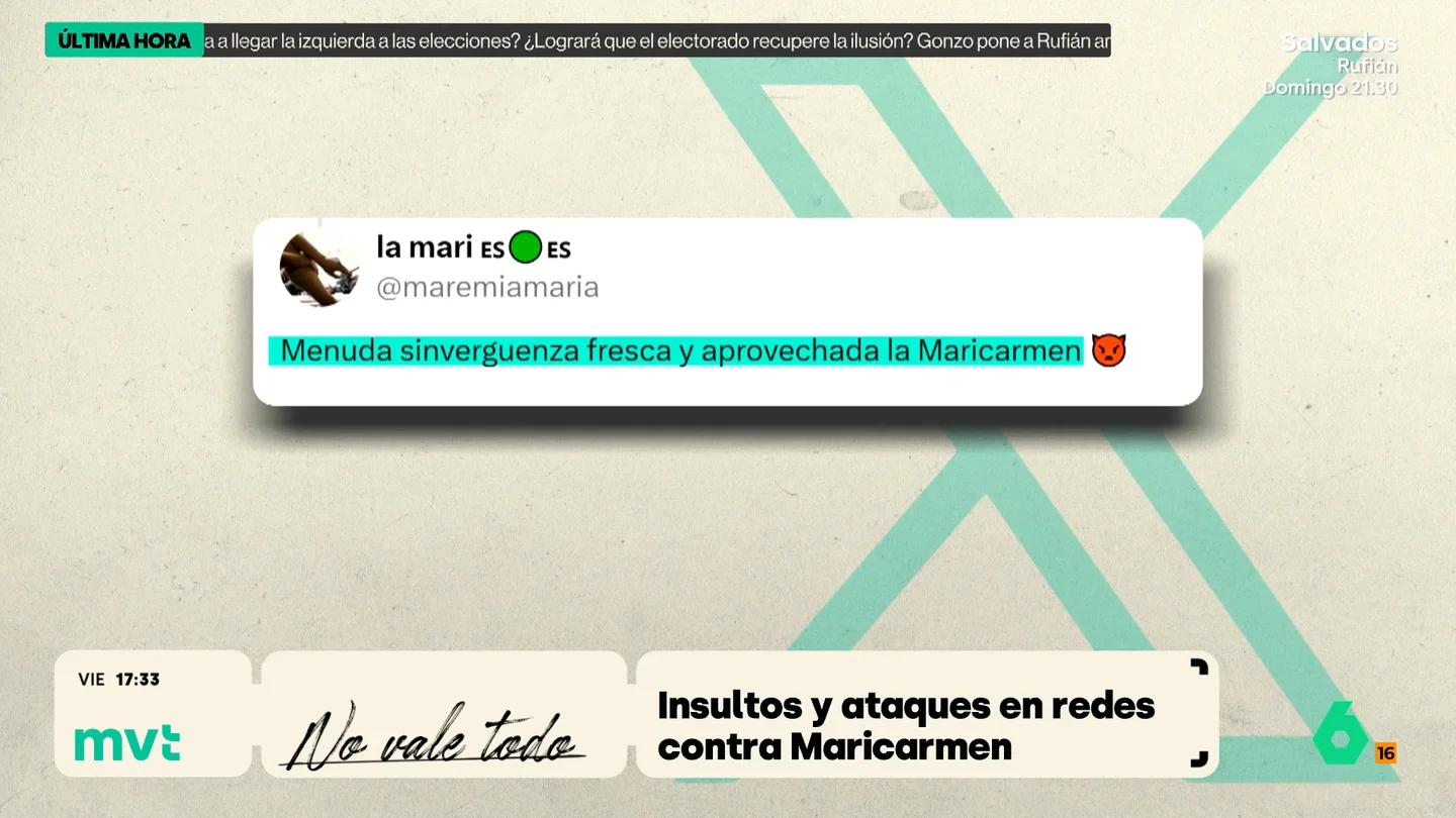"Sinvergüenza", "aprovechada", "cortina de humo": la lamentable campaña de odio en redes contra Maricarmen En las redes sociales se reproducen los mensajes de odio contra Maricarmen, a la que dedican todo tipo de insultos, teorías conspiranoicas y bulos. La realidad es mucho más sencilla: Maricarmen es la voz de muchos que gritan por sus derechos.