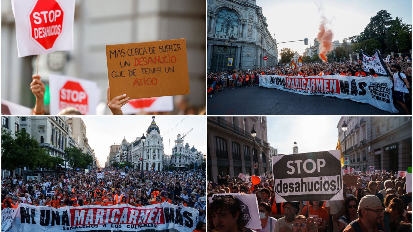 Las mejores im&aacute;genes de la manifestaci&oacute;n multitudinaria por la vivienda tras el desahucio de Maricarmen en Madrid