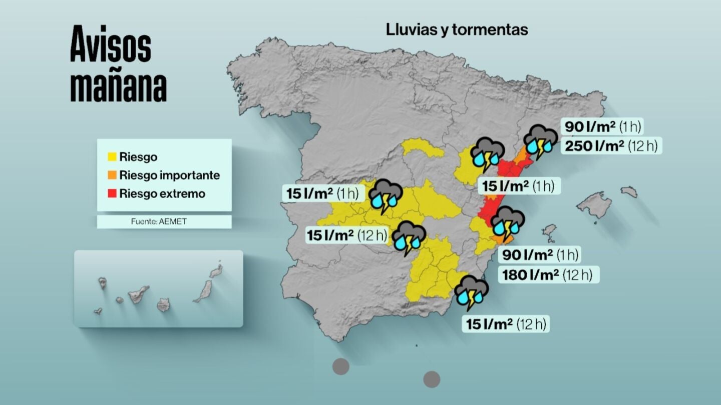 Alerta por lluvias en parte de Espa&ntilde;a, con avisos rojos en C. Valenciana y CAtalu&ntilde;a