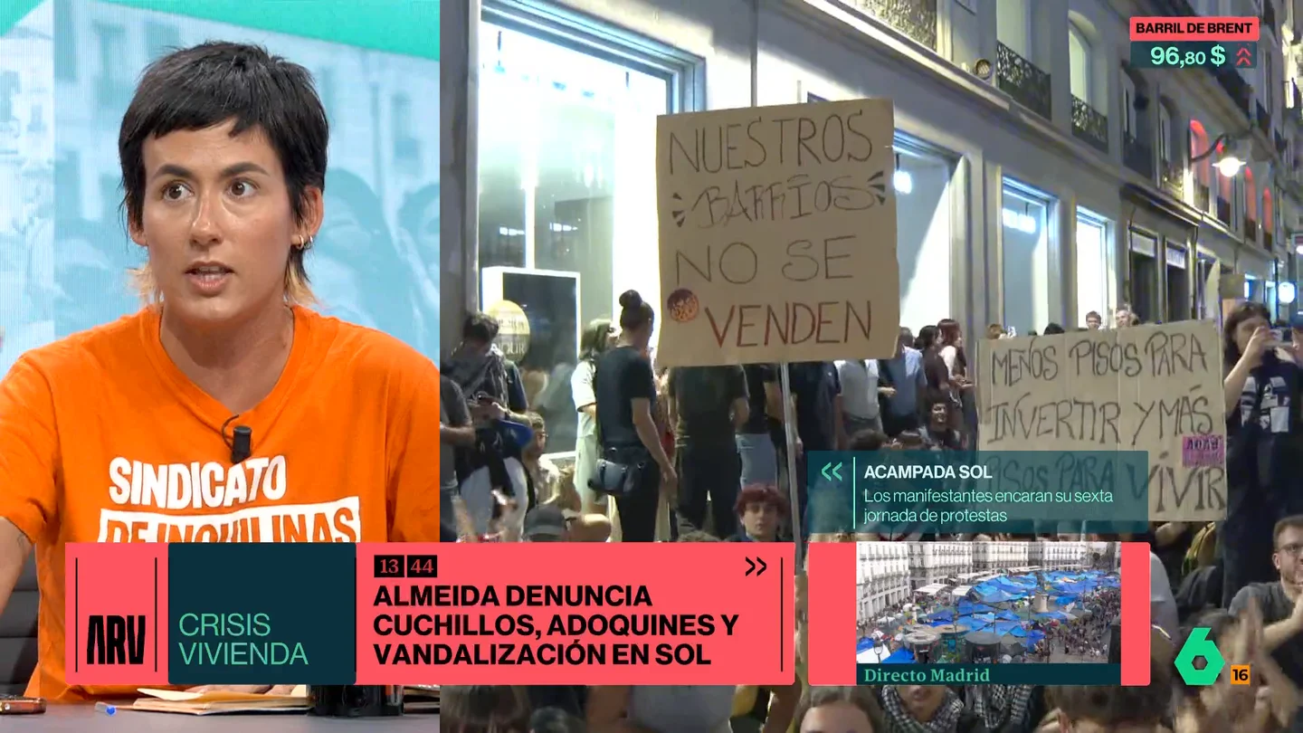 El Sindicato de Inquilinas defiende que la acampada es "pacifista": "Es ejemplar cómo hemos gestionado cada problema que ha traído la ultraderecha" El Sindicato de Inquilinas defiende que la acampada es "pacifista": "Es ejemplar cómo hemos gestionado cada problema que ha traído la ultraderecha"