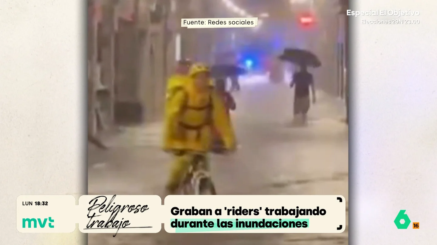 Graban a varios 'riders' trabajando durante las inundaciones en Bilbao: "¿Qué quieren, que se ahoguen?" Graban a varios 'riders' trabajando durante las inundaciones en Bilbao: "¿Qué quieren, que se ahoguen?"