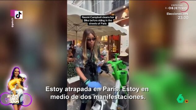 Naomi Campbell subi&oacute; un divertido v&iacute;deo a sus redes sociales en el que aparece con guantes y desinfectante limpiando una bici el&eacute;ctrica de alquiler en Par&iacute;s. Despu&eacute;s, mostr&oacute; sus 'habilidades' con los pedales.