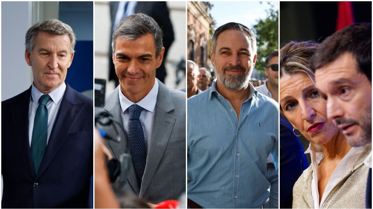 Alberto N&uacute;&ntilde;ez Feij&oacute;o, Pedro S&aacute;nchez, Santiago Abascal, Yolanda D&iacute;az y Pablo Bustinduy