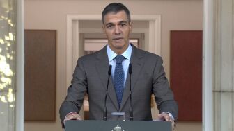 Pedro S&aacute;nchez, durante la comparecencia en la que ha anunciado las elecciones del 29 de noviembre