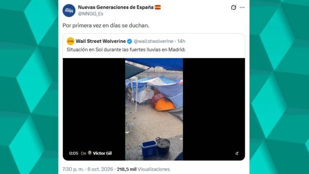 Nuevas Generaciones del PP se burla de los acampados en Sol en pleno diluvio: "Por primera vez en d&iacute;as se duchan"