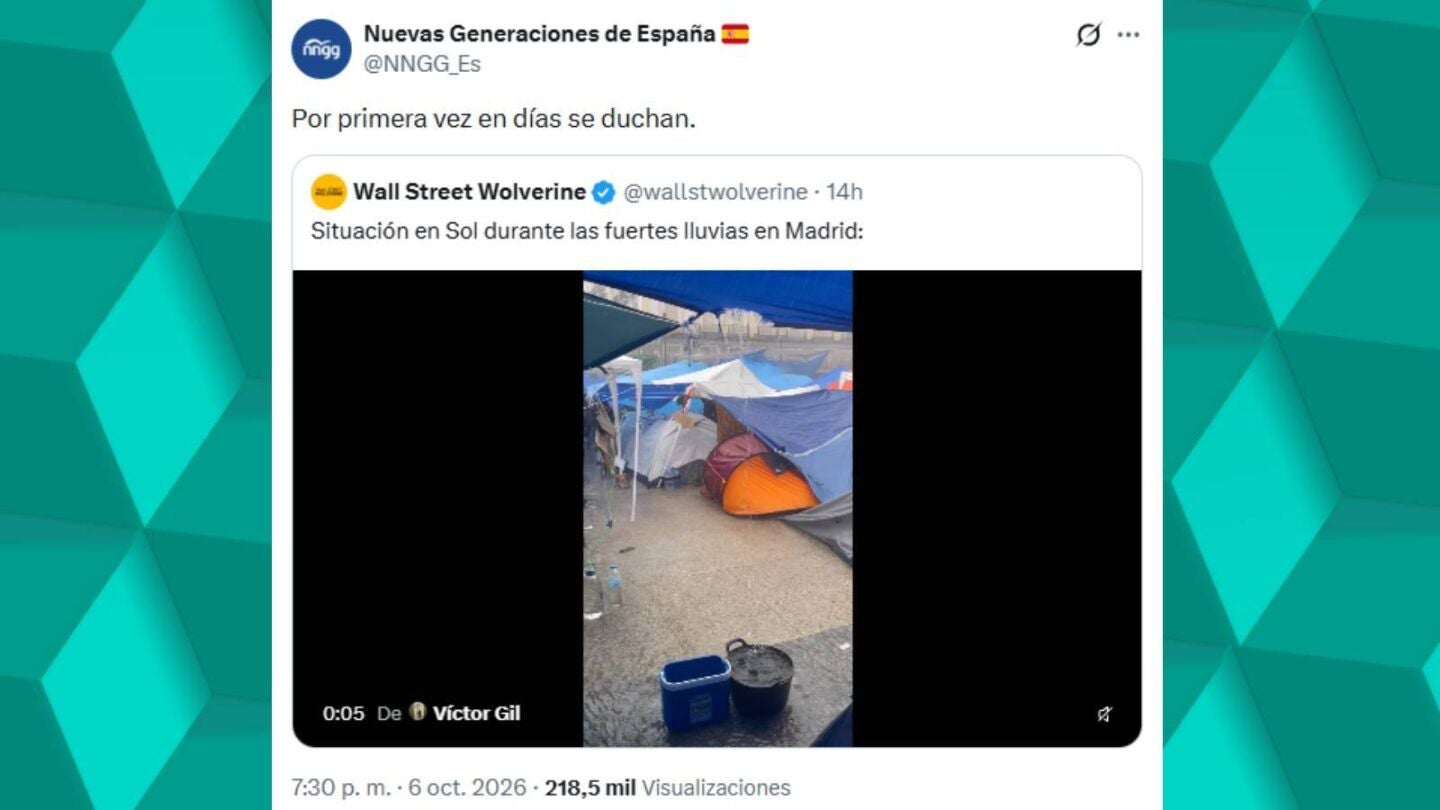Nuevas Generaciones del PP se burla de los acampados en Sol en pleno diluvio: "Por primera vez en d&iacute;as se duchan"