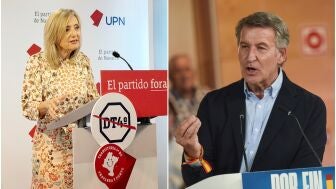 La presidenta de UPN, Cristina Ibarrola, y el presidente del PP, Alberto N&uacute;&ntilde;ez Feij&oacute;o
