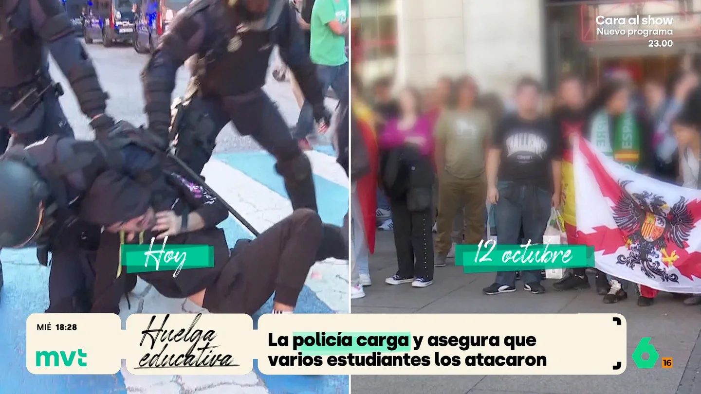 "Igual hay que ir a las manifestaciones con la cruz de Borgoña y así te ahorras de llevarte una hostia”: Iñaki López, sobre la carga policial en la Complutense Iñaki López compara las duras cargas policiales de los antidisturbios en la Complutense durante la huelga educativa con la de los manifestantes de derechas en Sol el 12 de octubre, donde el comportamiento de la UIP fue "manifiestamente diferente".