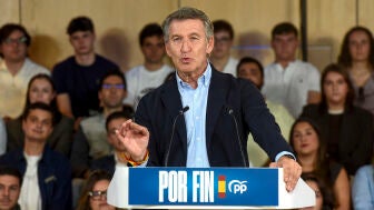 El presidente del PP, Alberto N&uacute;&ntilde;ez Feij&oacute;o, en un acto del partido en Huesca. 