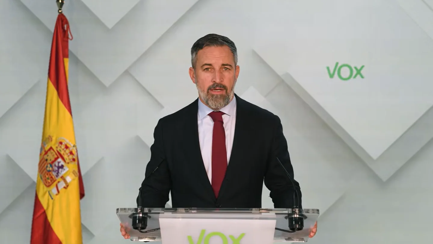 El líder de Vox, Santiago Abascal, durante una comparecencia El líder de Vox, Santiago Abascal, durante una comparecencia