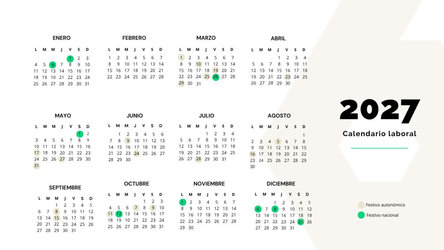 Calendario laboral de 2027 en Espa&ntilde;a
