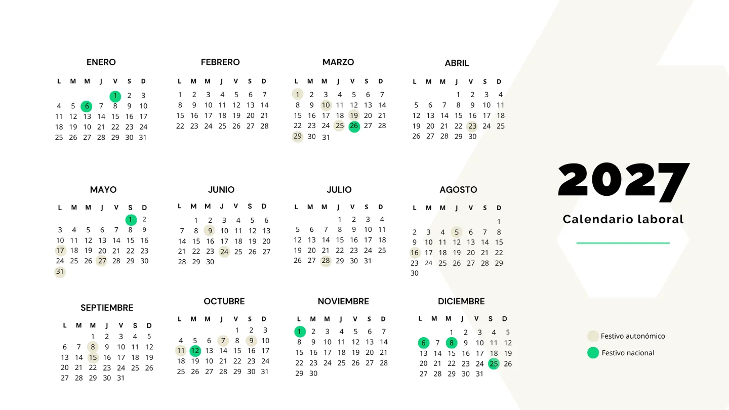 Calendario laboral de 2027 en España Calendario laboral de 2027 en España