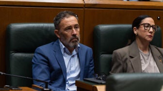 El consejero de Vivienda y Agenda Urbana, Denis Itxaso, durante un pleno en el Parlamento Vasco