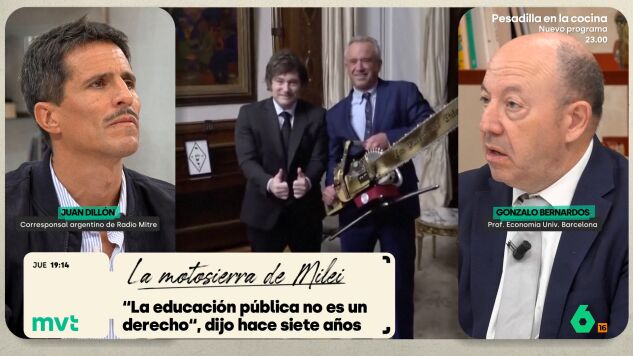 "En este momento, Argentina si no tuviera un apoyo externo y no se estuviera vendiendo a cachitos a los norteamericanos estar&iacute;a m&aacute;s hundida de lo que ya est&aacute;", defiende Gonzalo Bernardos, muy cr&iacute;tico con las pol&iacute;ticas econ&oacute;micas de Milei.