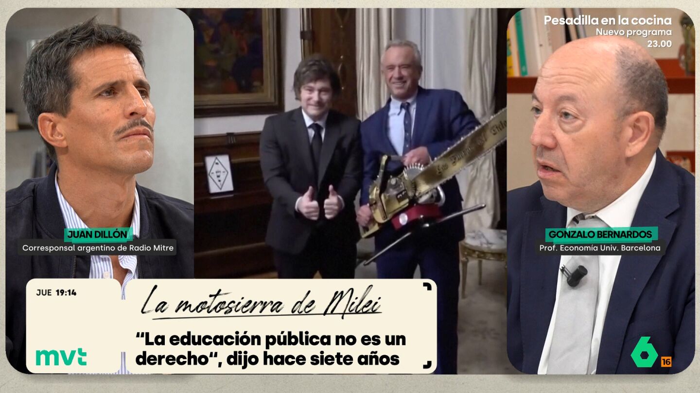 "En este momento, Argentina si no tuviera un apoyo externo y no se estuviera vendiendo a cachitos a los norteamericanos estar&iacute;a m&aacute;s hundida de lo que ya est&aacute;", defiende Gonzalo Bernardos, muy cr&iacute;tico con las pol&iacute;ticas econ&oacute;micas de Milei.