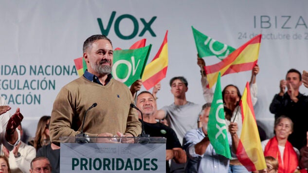 El l&iacute;der de Vox, Santiago Abascal, en un acto en Ibiza