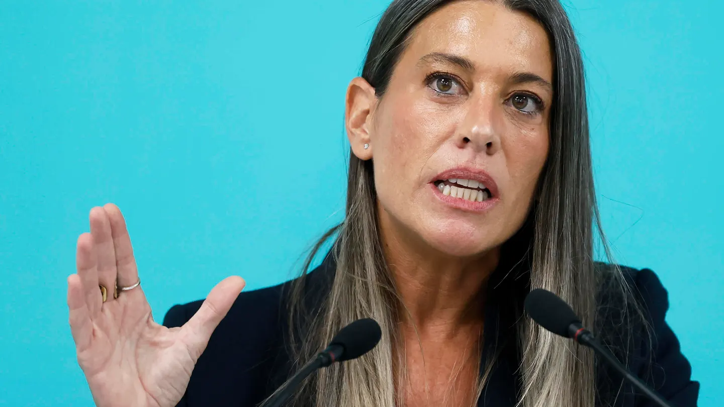 La cabeza de lista de Junts al Congreso de los Diputados, Miriam Nogueras, durante la rueda de prensa de este martes. La cabeza de lista de Junts al Congreso de los Diputados, Miriam Nogueras, durante la rueda de prensa de este martes.