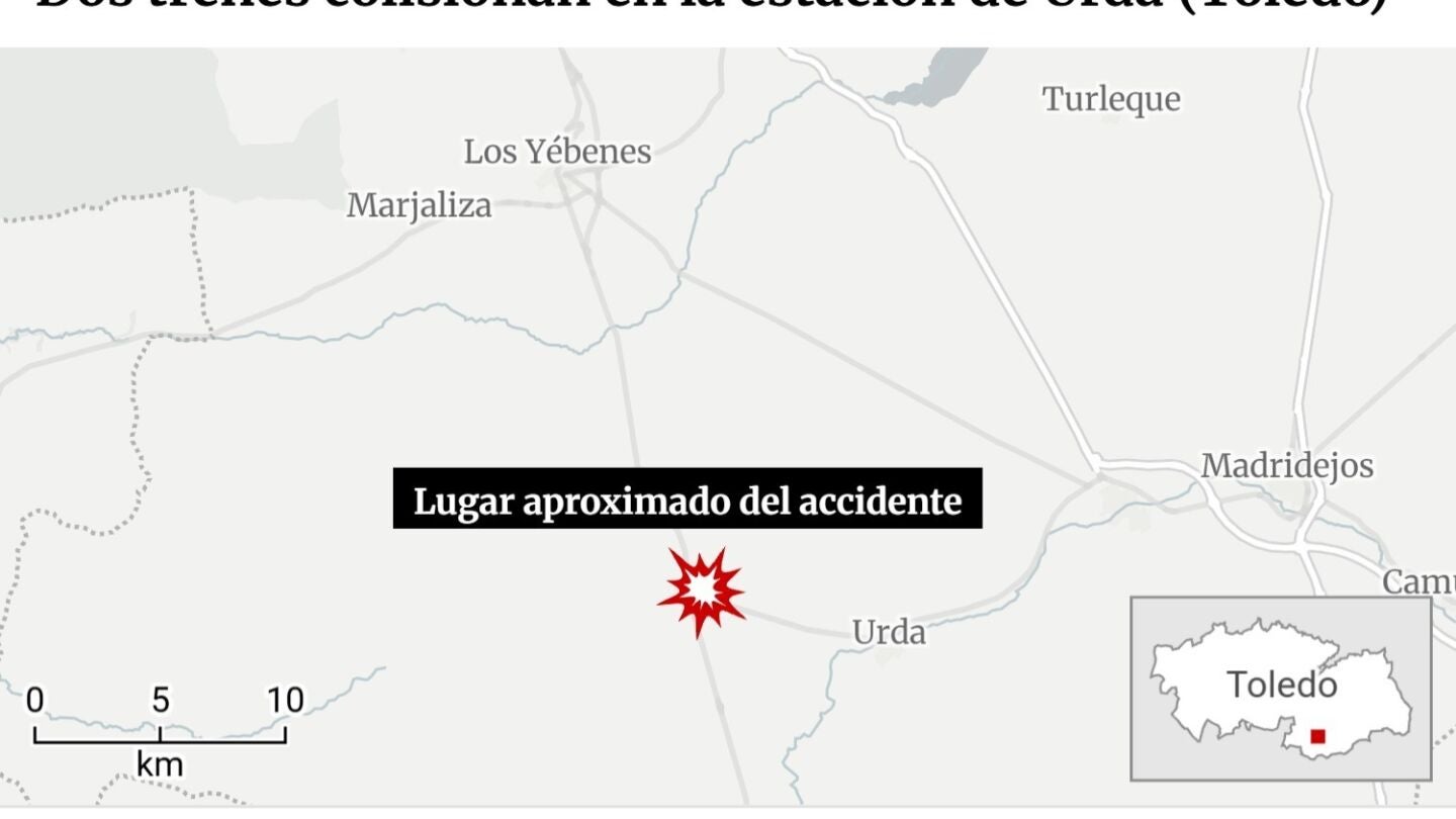 Mapa con localización del accidente en la estación de Urda (Toledo)