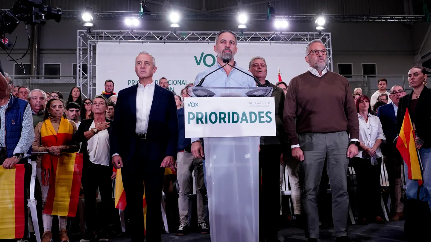 Santiago Abascal en un acto de precampaña en Valladolid este miércoles. Santiago Abascal en un acto de precampaña en Valladolid este miércoles.