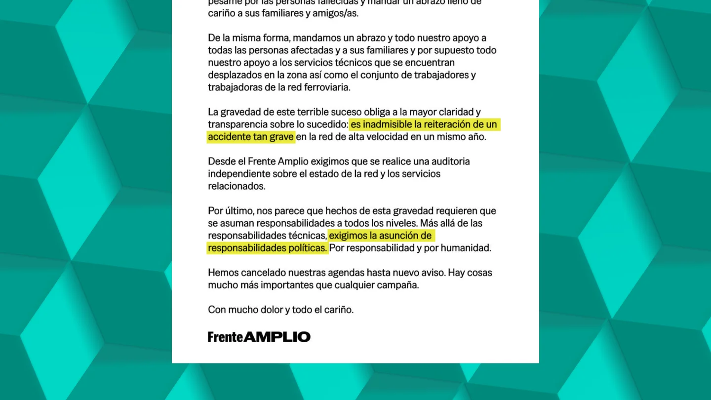 Frente Amplio exige "responsabilidades políticas" por el accidente en Toledo. Frente Amplio exige "responsabilidades políticas" por el accidente en Toledo.