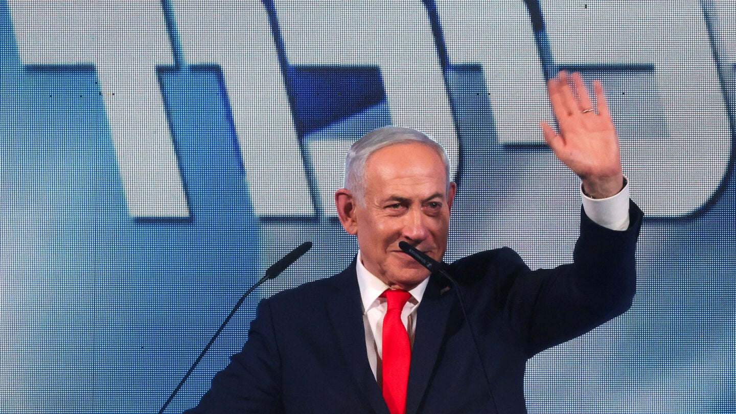 El primer ministro de Israel, Benjamin Netanyahu, celebra los resultados de las elecciones