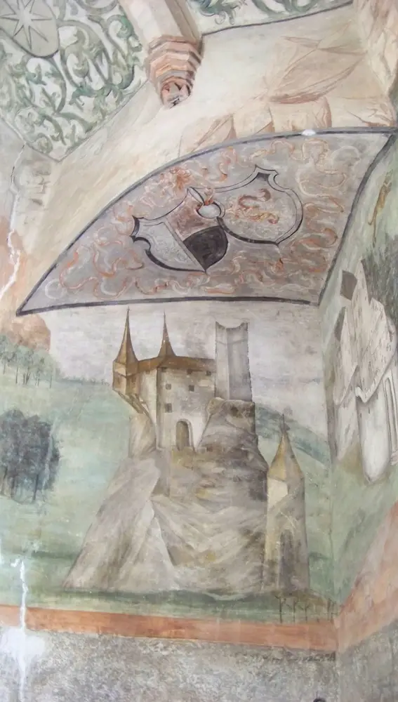 Castillo de Houska, Cámara Verde, el castillo y los escudos de armas Castillo de Houska, Cámara Verde, el castillo y los escudos de armas