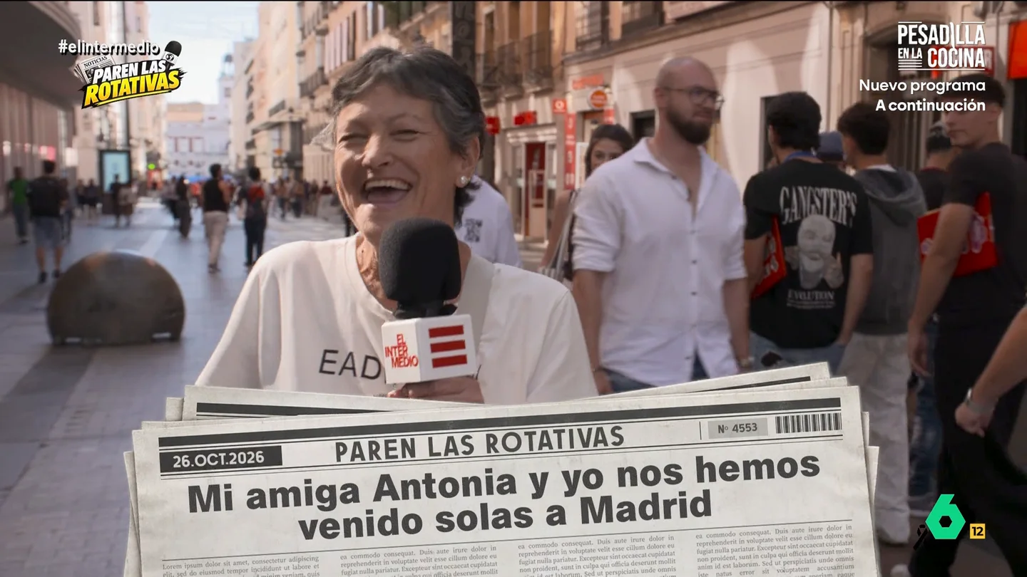 María José cuenta a El Intermedio su día de turismo por Madrid con su amiga Antonia y sin maridos: "Ellos en casa fregando" María José cuenta a El Intermedio su día de turismo por Madrid con su amiga Antonia y sin maridos: "Ellos en casa fregando"